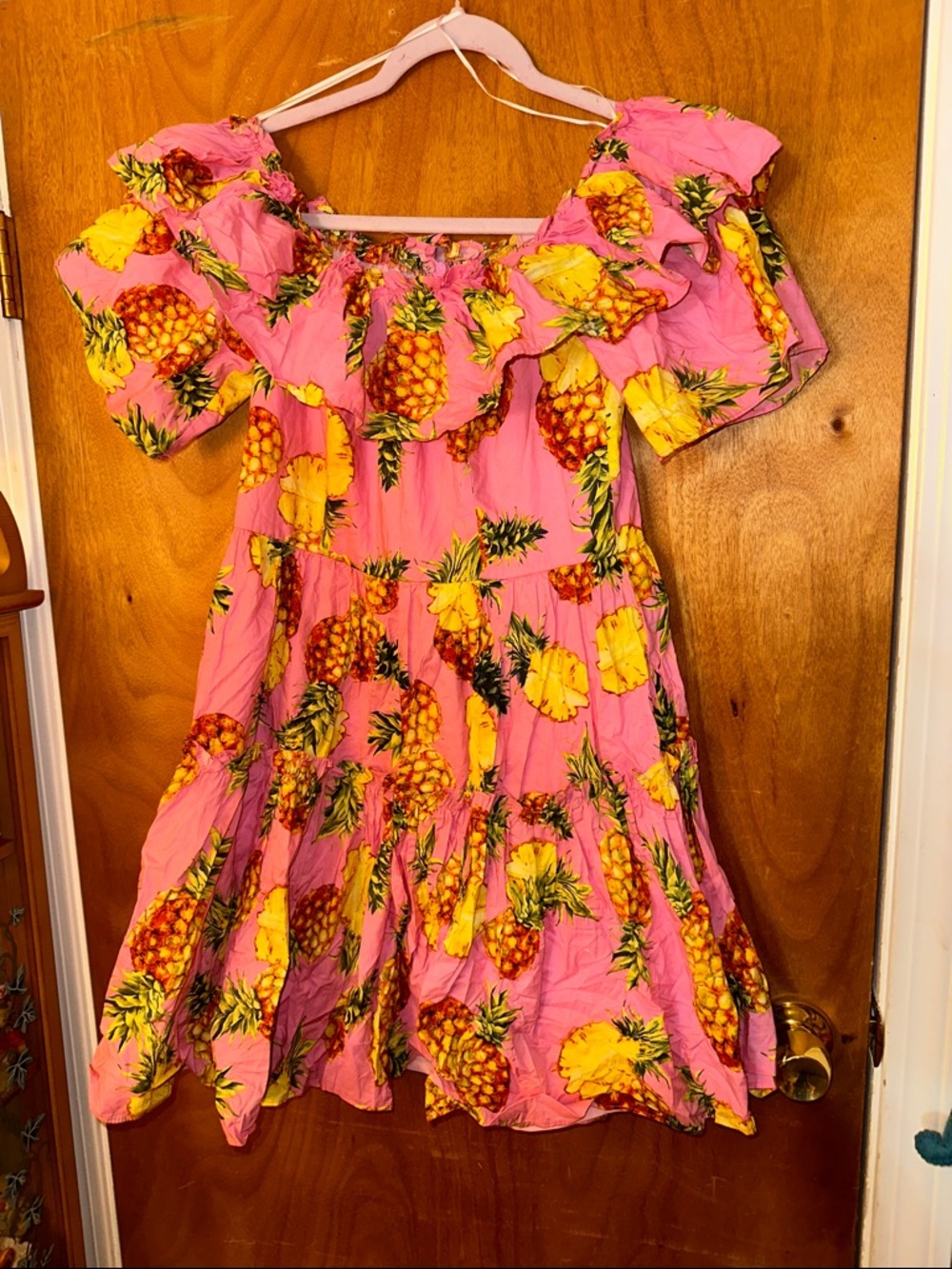 Ina Pink Pineapple-Print Ruffle Midi Dress